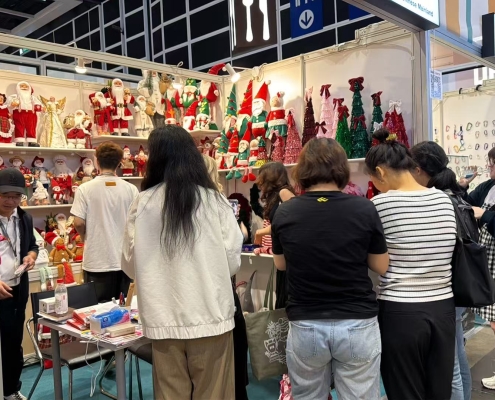 Visitors exploring Christmas decorations at the Hong Kong exhibition in April 2026